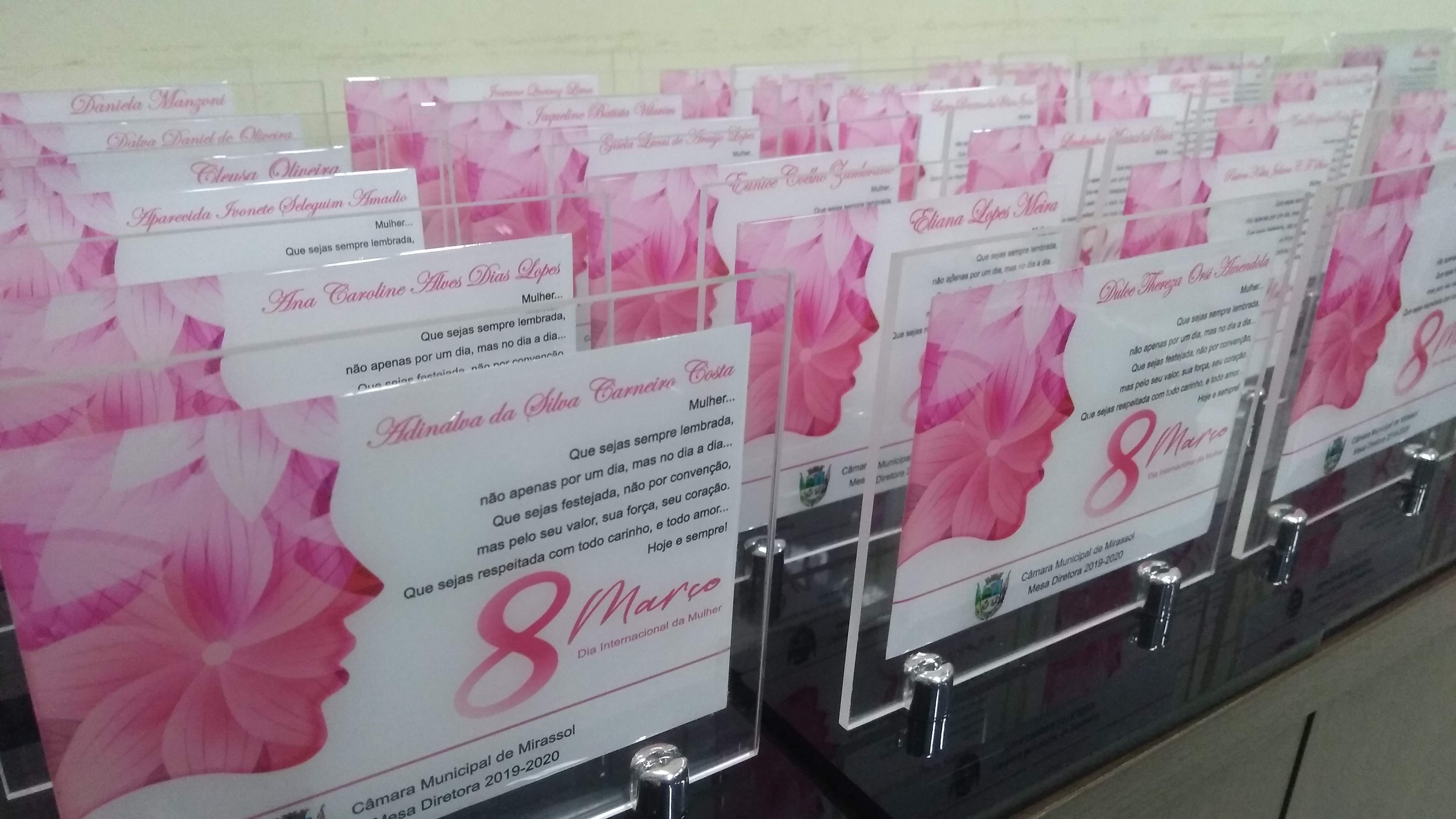 Mulheres receberam placas com mensagem alusiva ao 8 de março